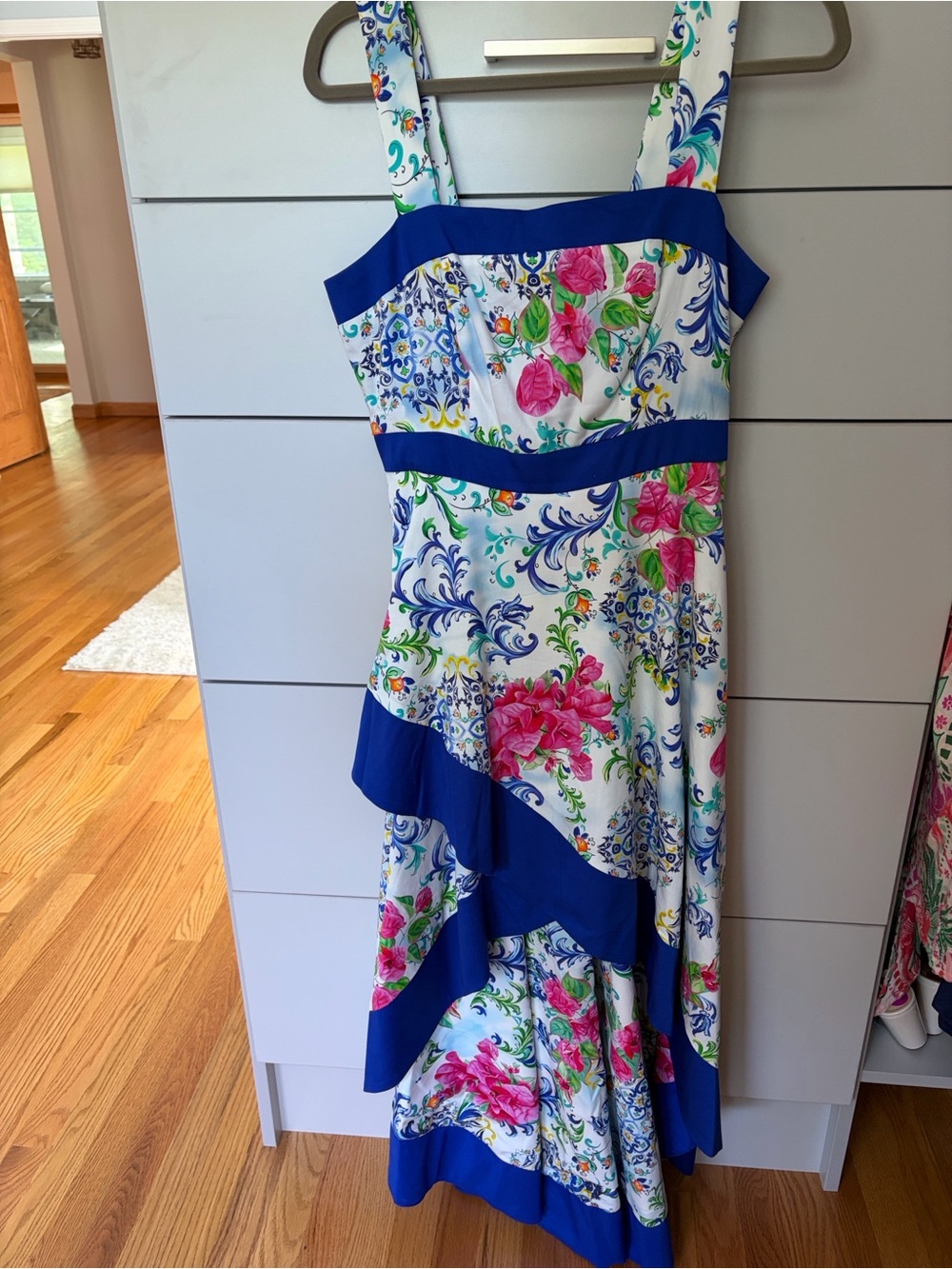 Boston Proper White Floral High-Low Sundress with Blue Trim - Picture 3 of 3